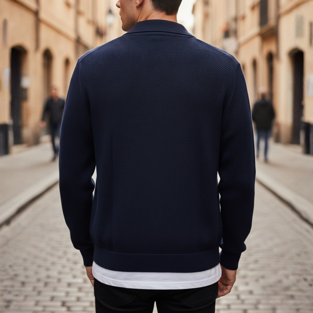 Cardigan Uomo con Bottoni e Colletto in Filato