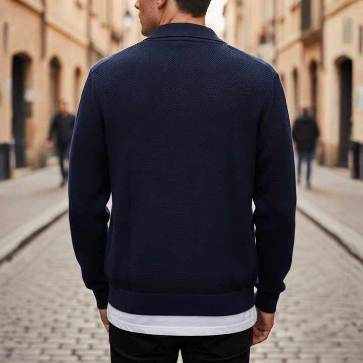 Cardigan Uomo con Bottoni e Colletto in Filato