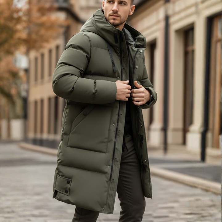 Piumino Uomo Lungo Imbottito con Cappuccio Invernale