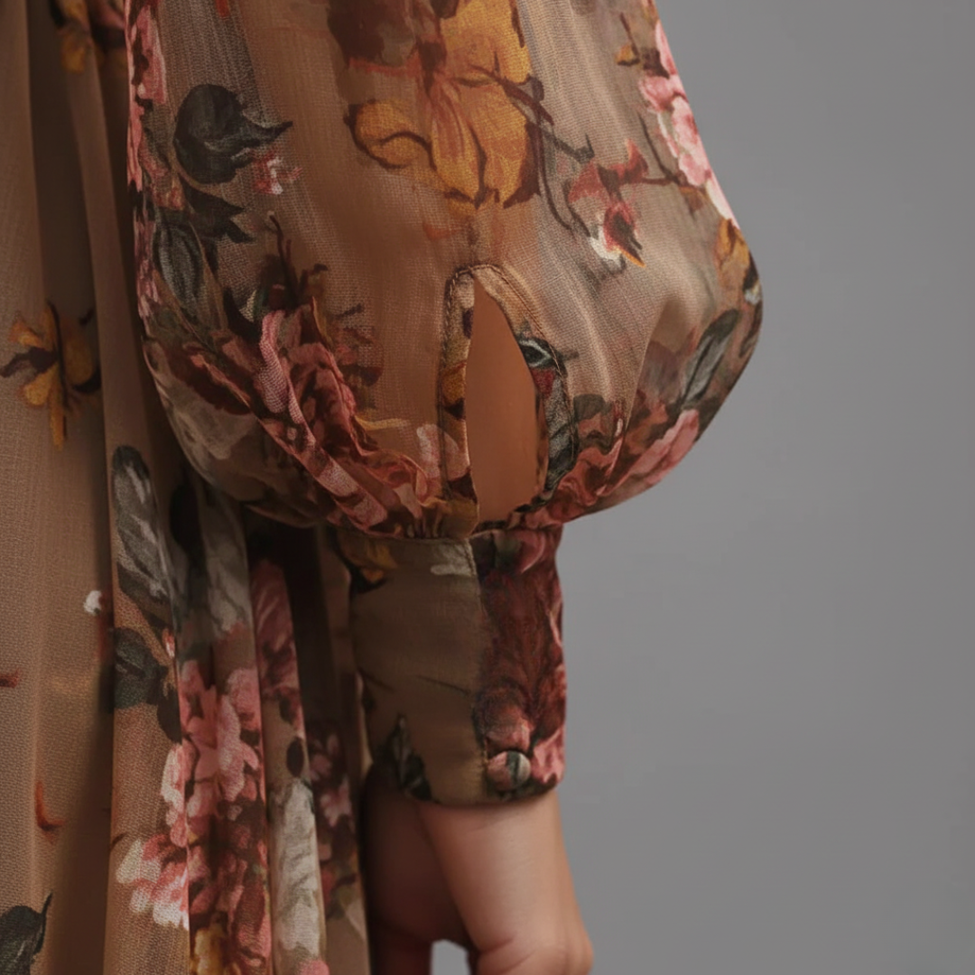 Abito Donna Lungo in Chiffon con Motivo Floreale