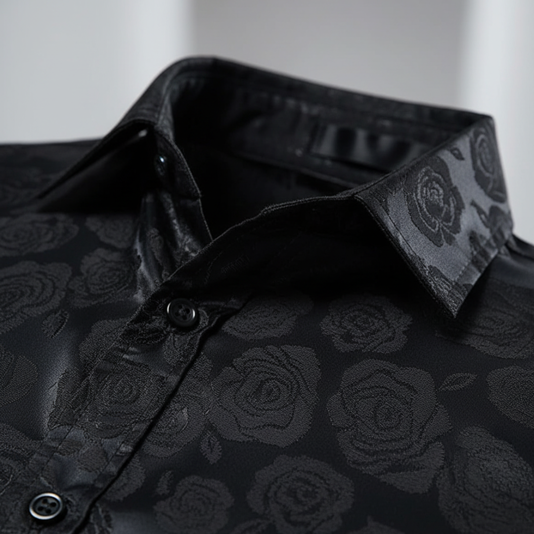 Camicia Uomo Raso Jacquard Rose Maniche Lunghe