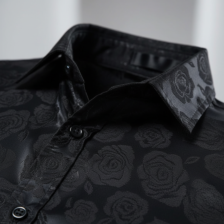 Camicia Uomo Raso Jacquard Rose Maniche Lunghe