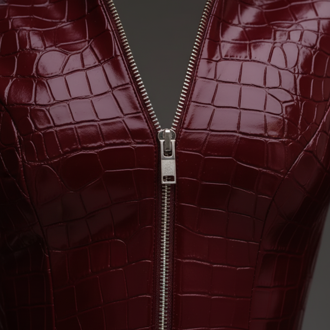 Abito Donna Zip Frontale Materiale Lucido