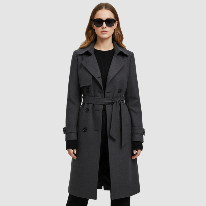 Cappotto da donna lungo in lana stile trench