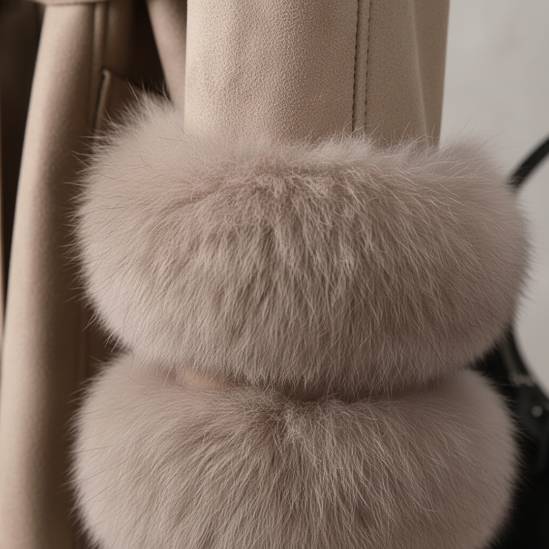 Cappotto Donna Lungo in Pelle Sintetica con Collare in Pelliccia