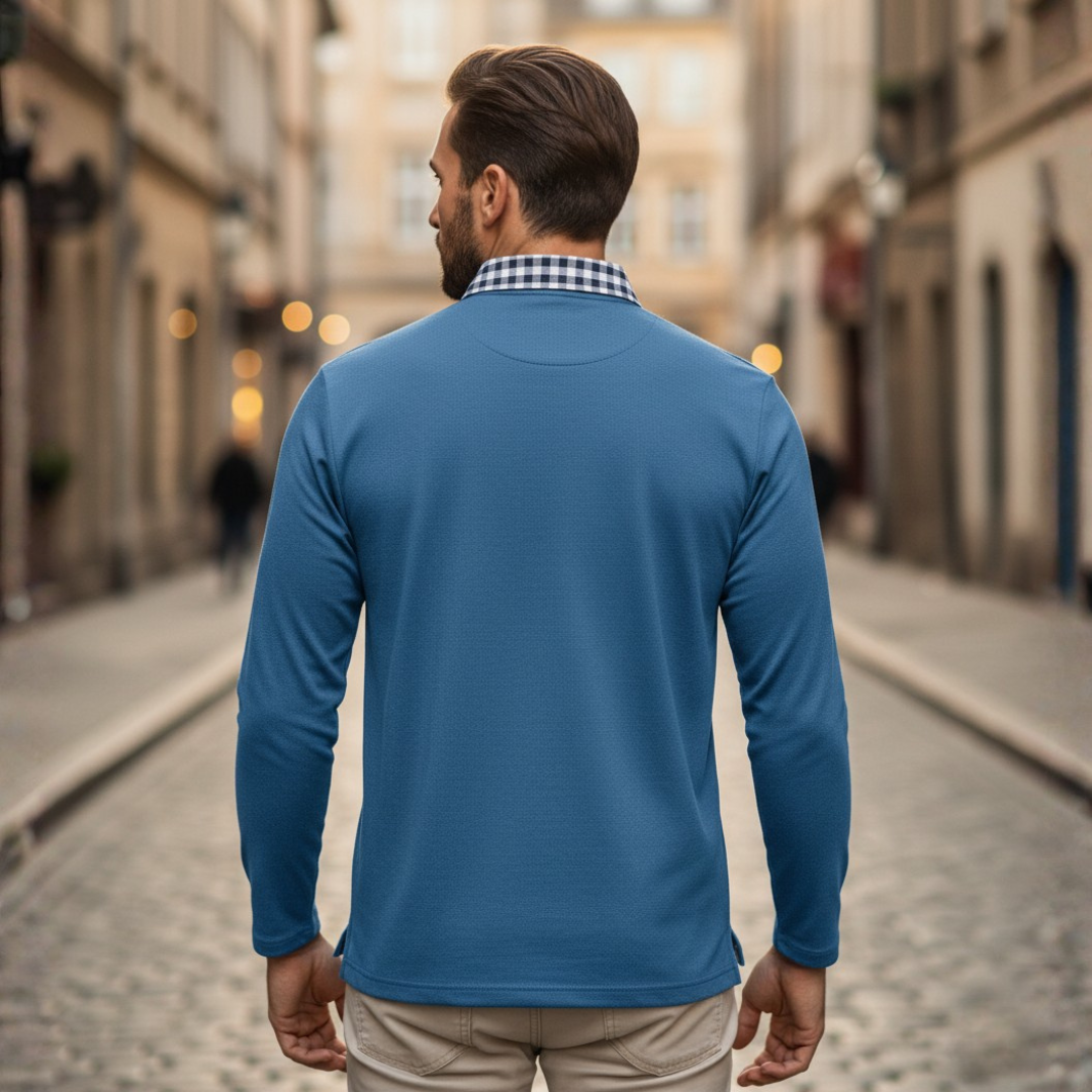 Maglione Uomo Collo Polo Lungo Maniche Tessuto Morbido