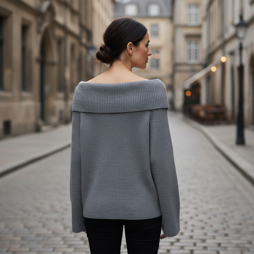 Maglia Donna Spalle Scoperte a Coste Misto Tessuti