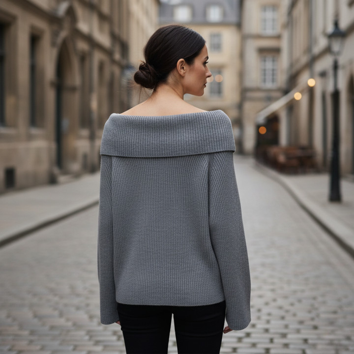 Maglia Donna Spalle Scoperte a Coste Misto Tessuti