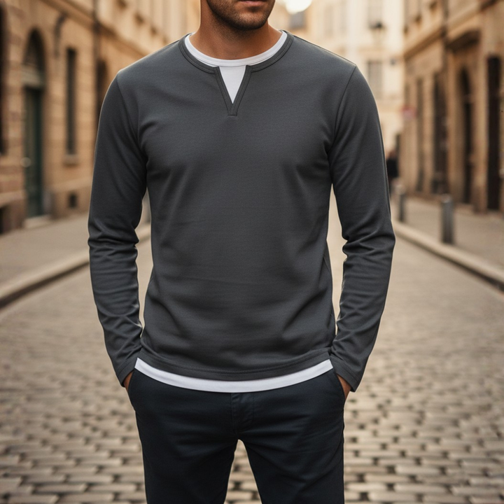 Felpa Uomo Manica Lunga con Collo a V in Materiale di Alta Qualità