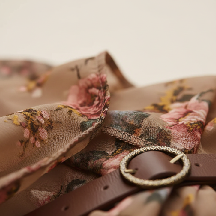 Abito Donna Lungo in Chiffon con Motivo Floreale