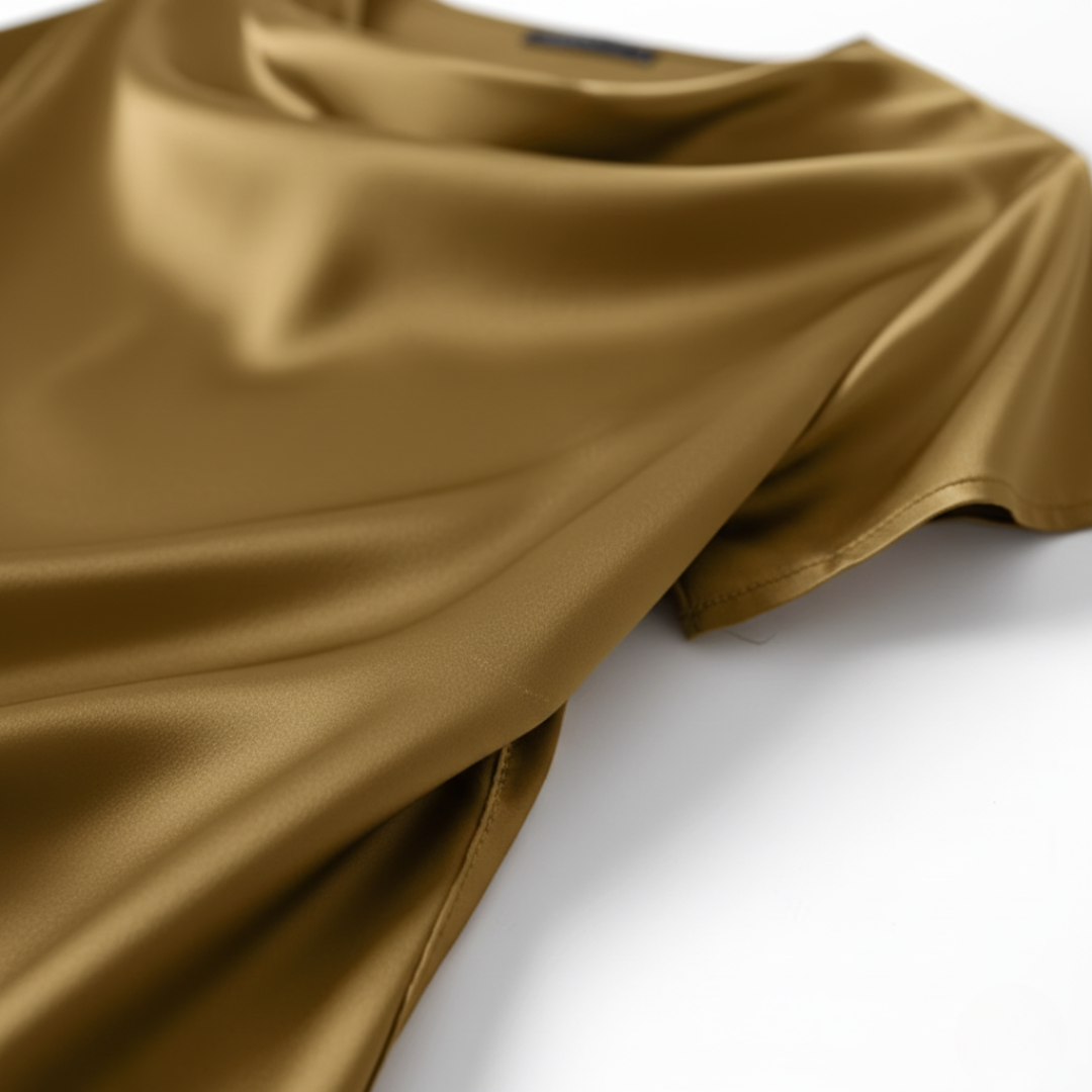 Blusa Satinata Donna Maniche Corte Collo Cowl