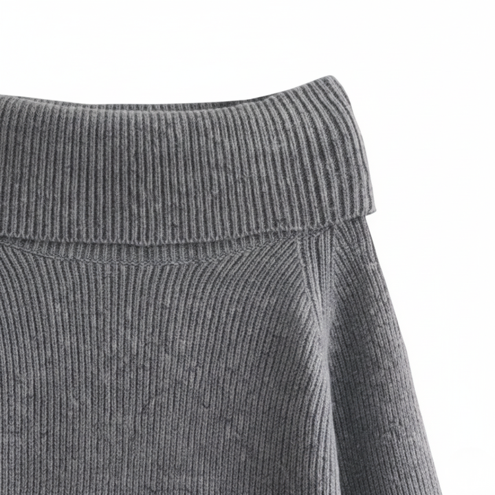 Maglia Donna Spalle Scoperte a Coste Misto Tessuti