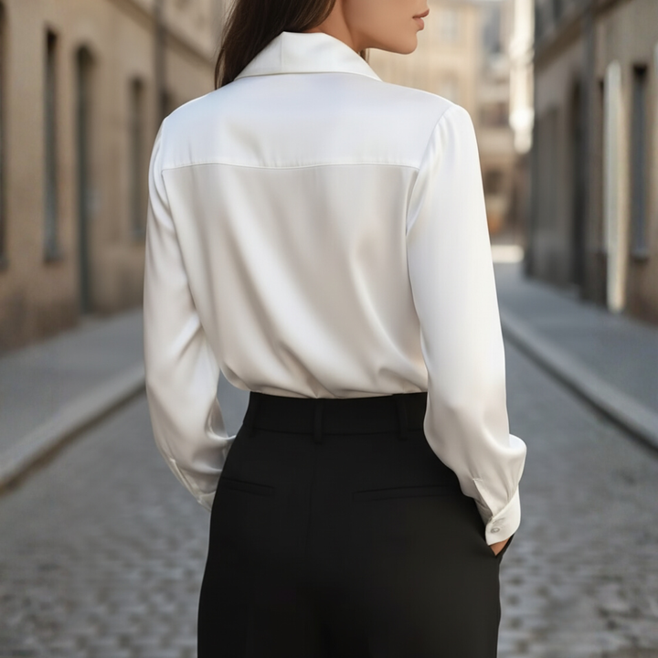 Blusa Satinata Donna Maniche Lunghe Colletto Materiale Setoso