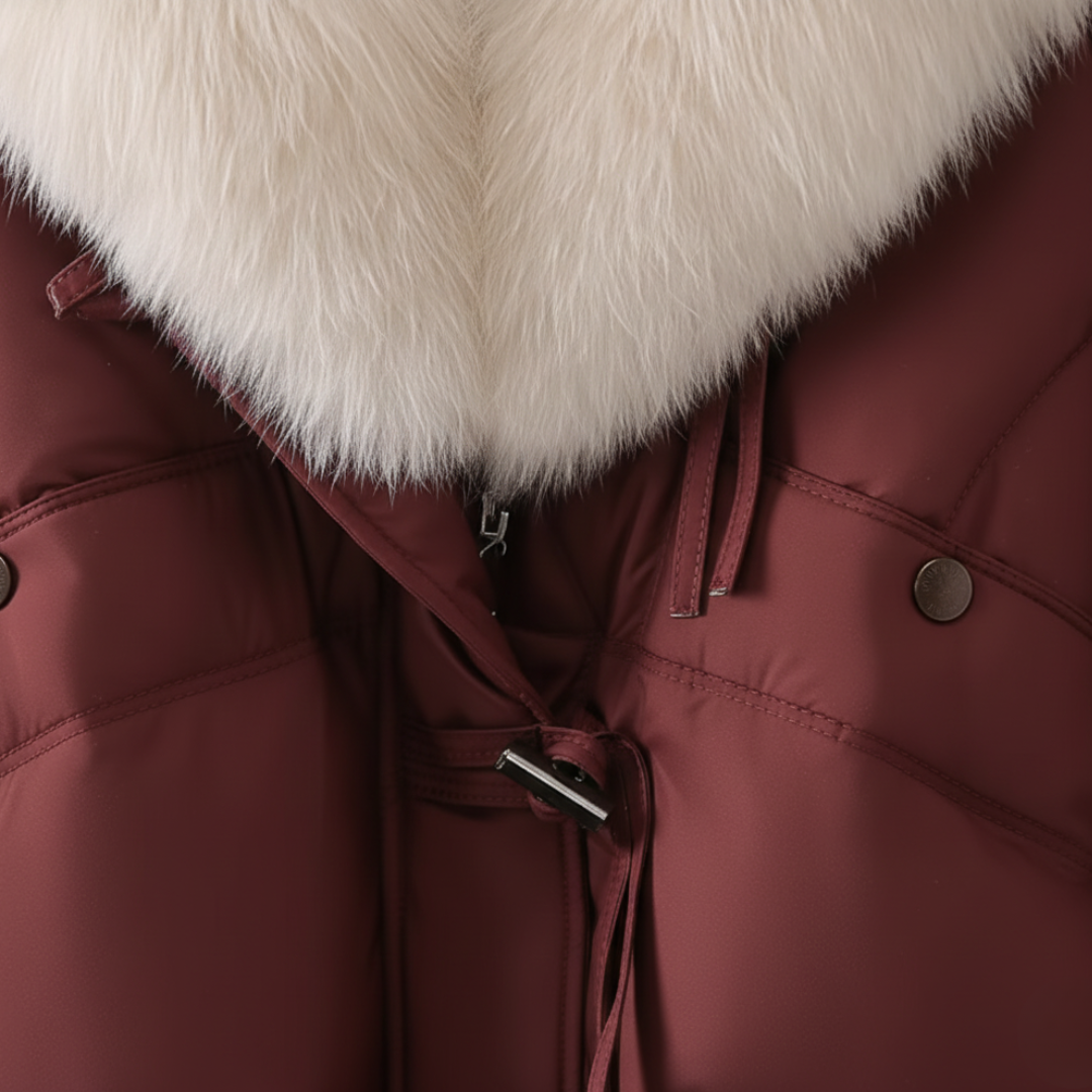 Piumino Donna Invernale Corto con Collo in Pelliccia