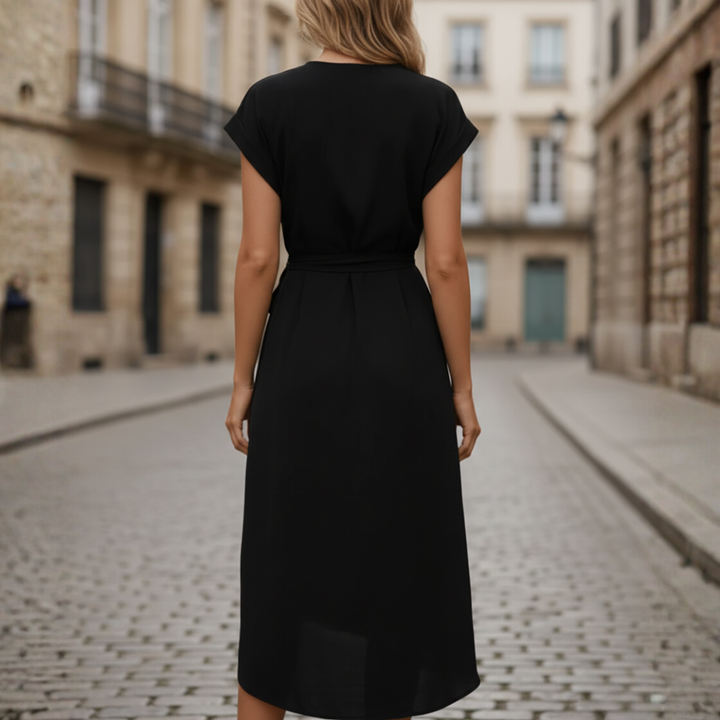 Vestito Donna in Tessuto Strutturato con Scollo a V