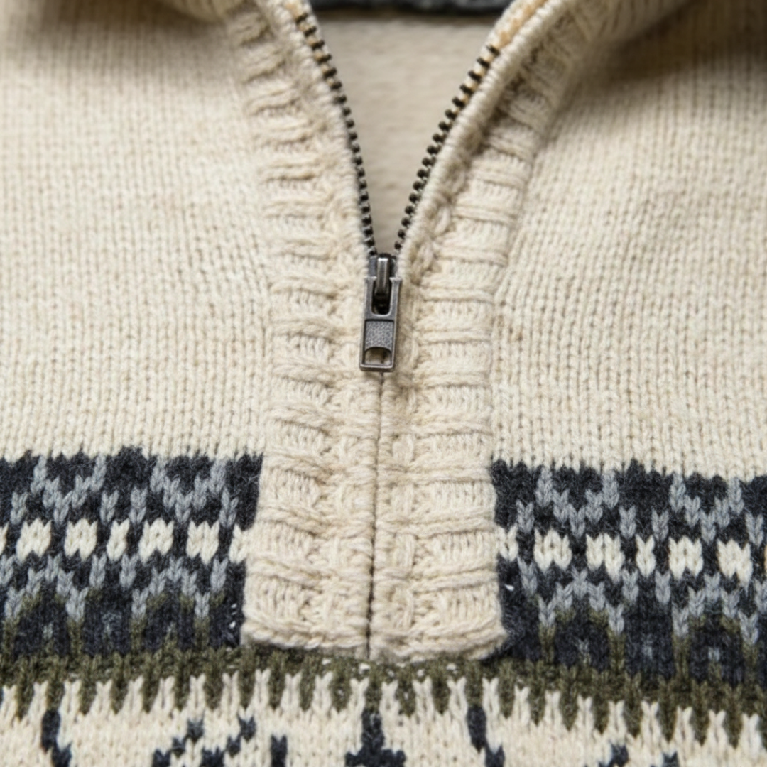 Maglione Uomo con Zip e Motivo Natalizio