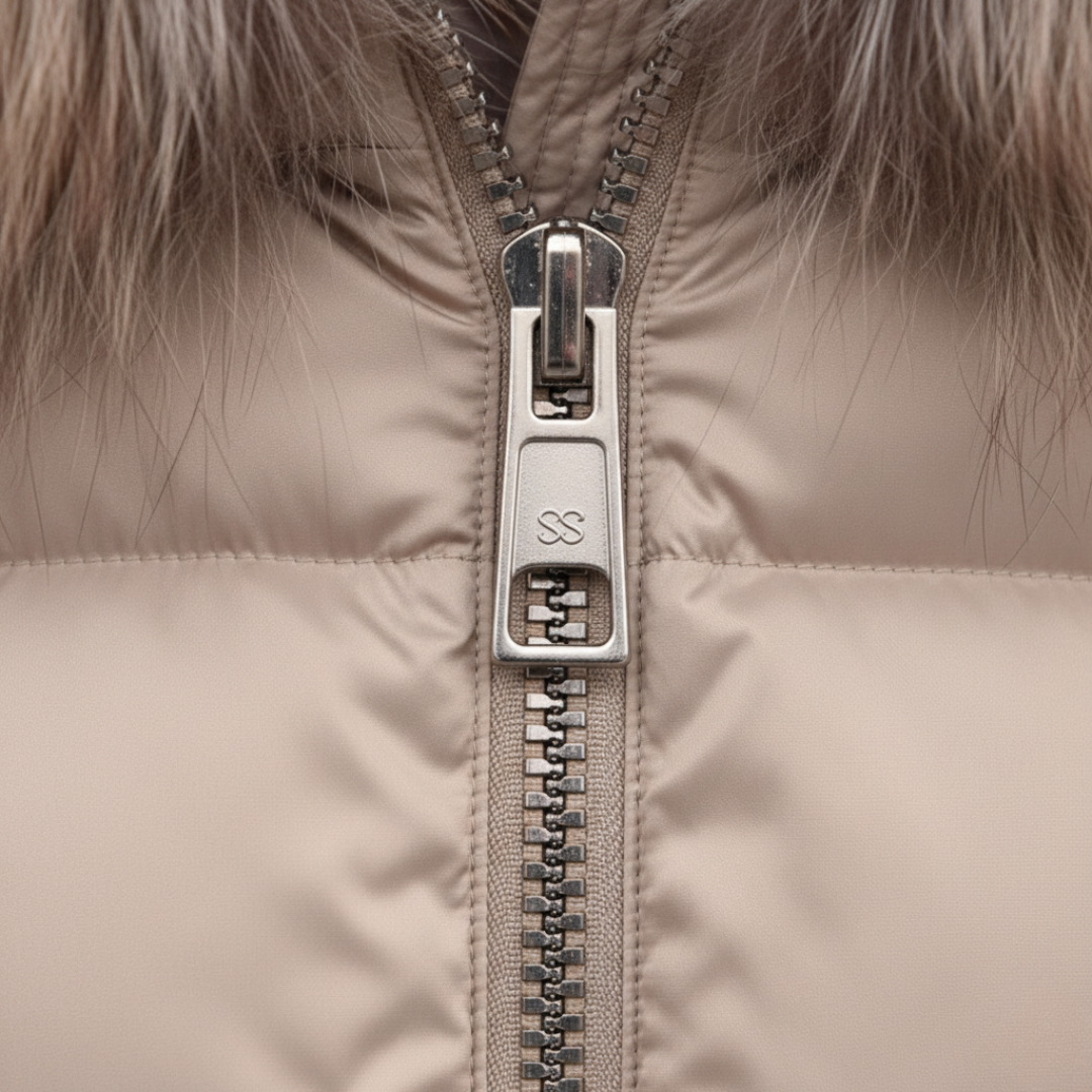 Piumino Donna in Tessuto Tecnico con Colletto in Pelliccia Sintetica