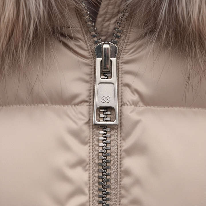 Piumino Donna in Tessuto Tecnico con Colletto in Pelliccia Sintetica