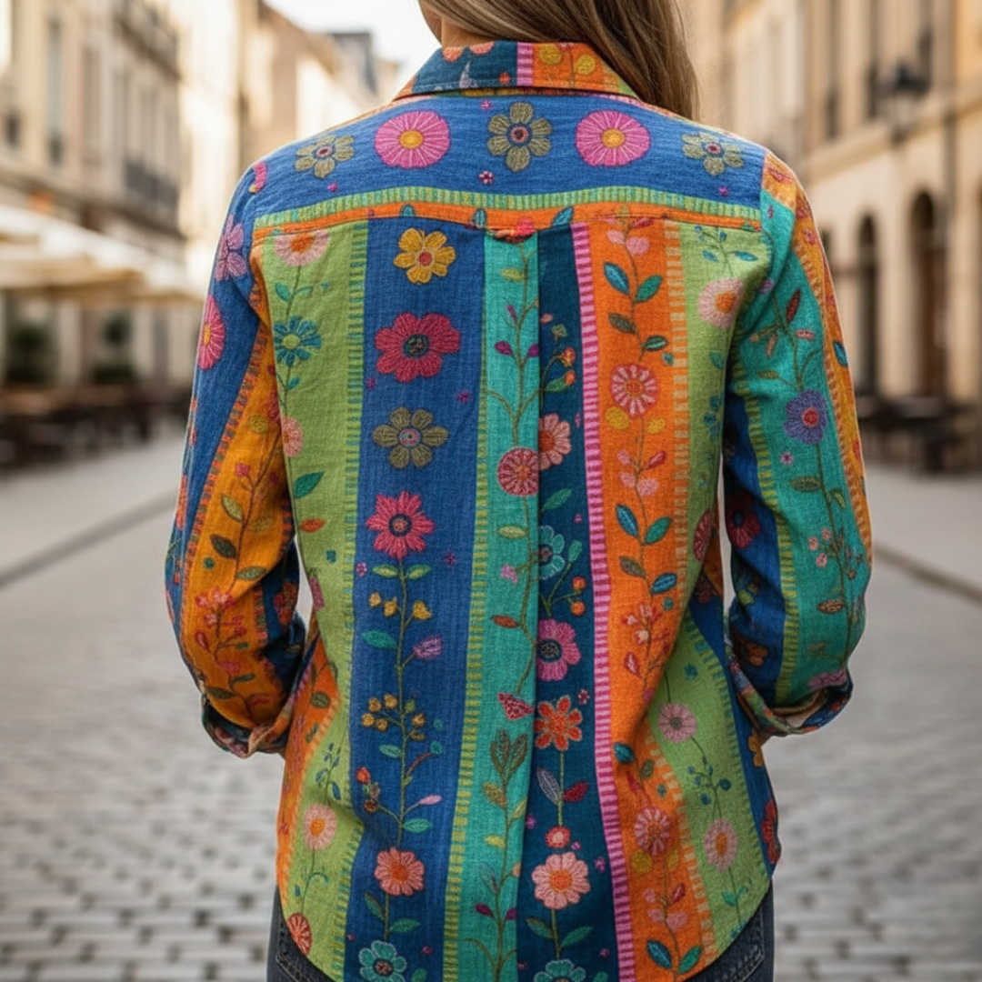 Camicia Donna a Maniche Lunghe con Motivo Floreale