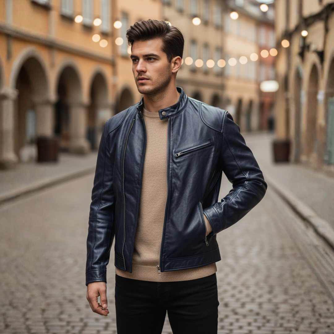 Herrenjacke Biker-Lederoptik