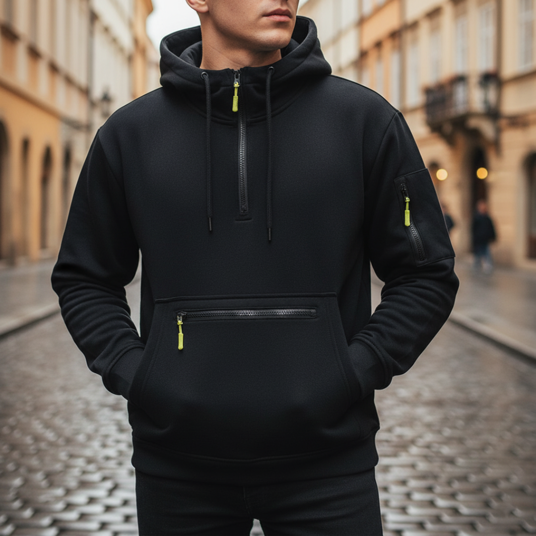 Felpa Uomo Cappuccio Tecnica con Tasche Zip