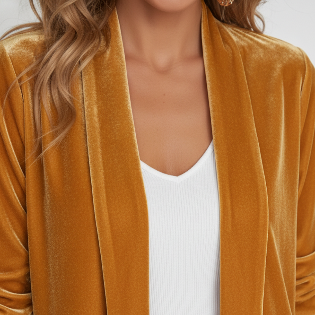 Cappotto Lungo Donna in Velluto con Collo a Scialle