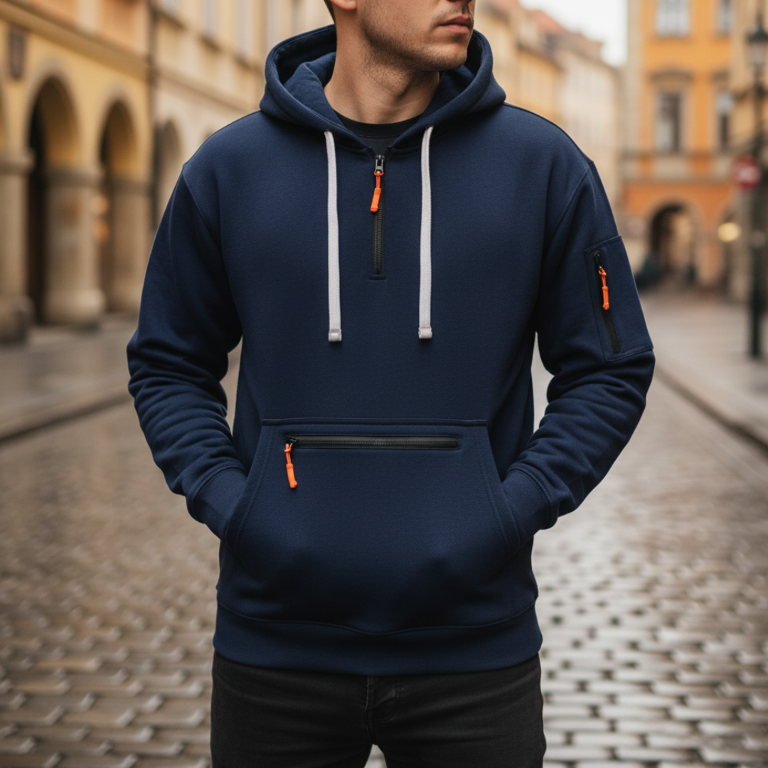 Felpa Uomo Cappuccio Tecnica con Tasche Zip