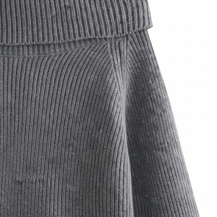 Maglia Donna Spalle Scoperte a Coste Misto Tessuti