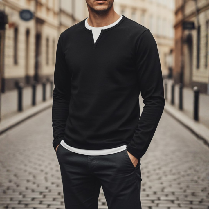 Felpa Uomo Manica Lunga con Collo a V in Materiale di Alta Qualità