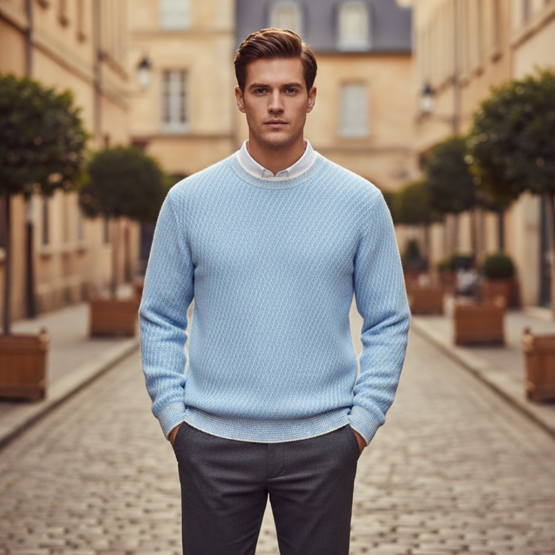 Pullover Herren Rundhalsausschnitt Melange-Struktur