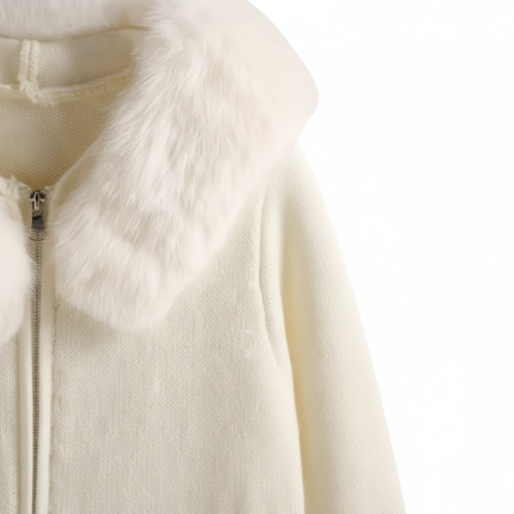 Damenjacke aus Mischgewebe mit Kragen aus Kunstpelz