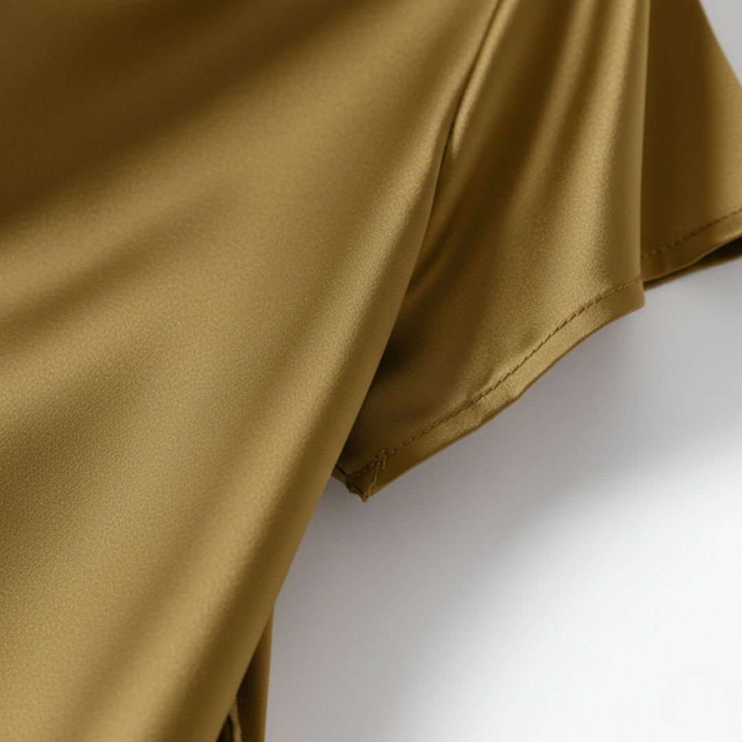 Blusa Satinata Donna Maniche Corte Collo Cowl
