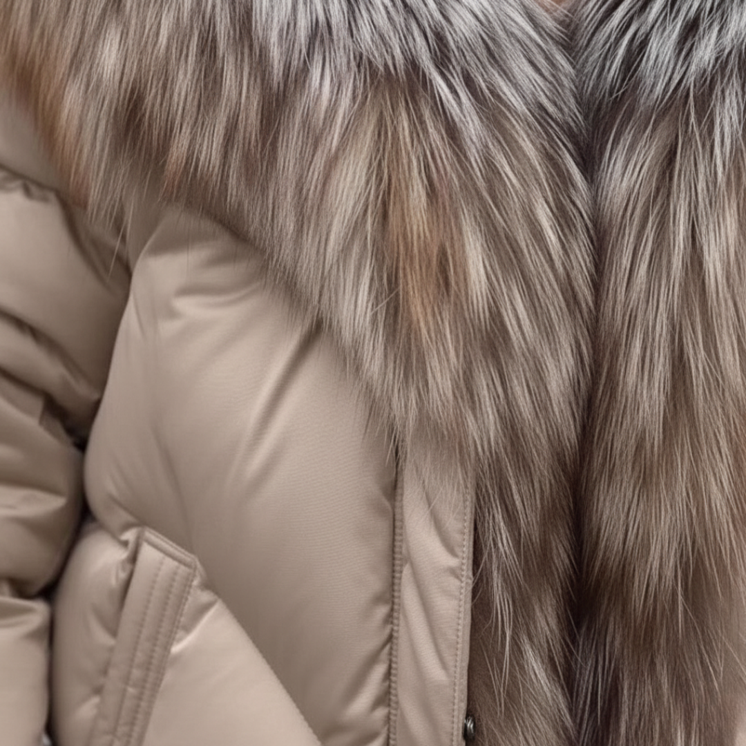 Piumino Donna in Tessuto Tecnico con Colletto in Pelliccia Sintetica