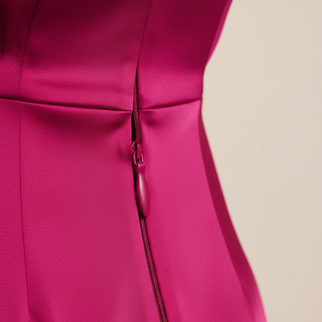 Abito Midi da Donna Satinato con Collo Alto