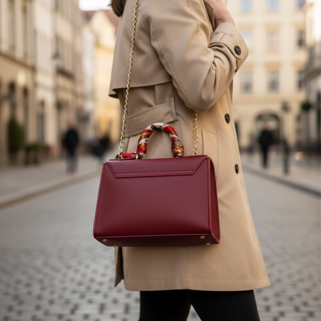 Women's Bag Faux Leather with Handle and Decorative Chain