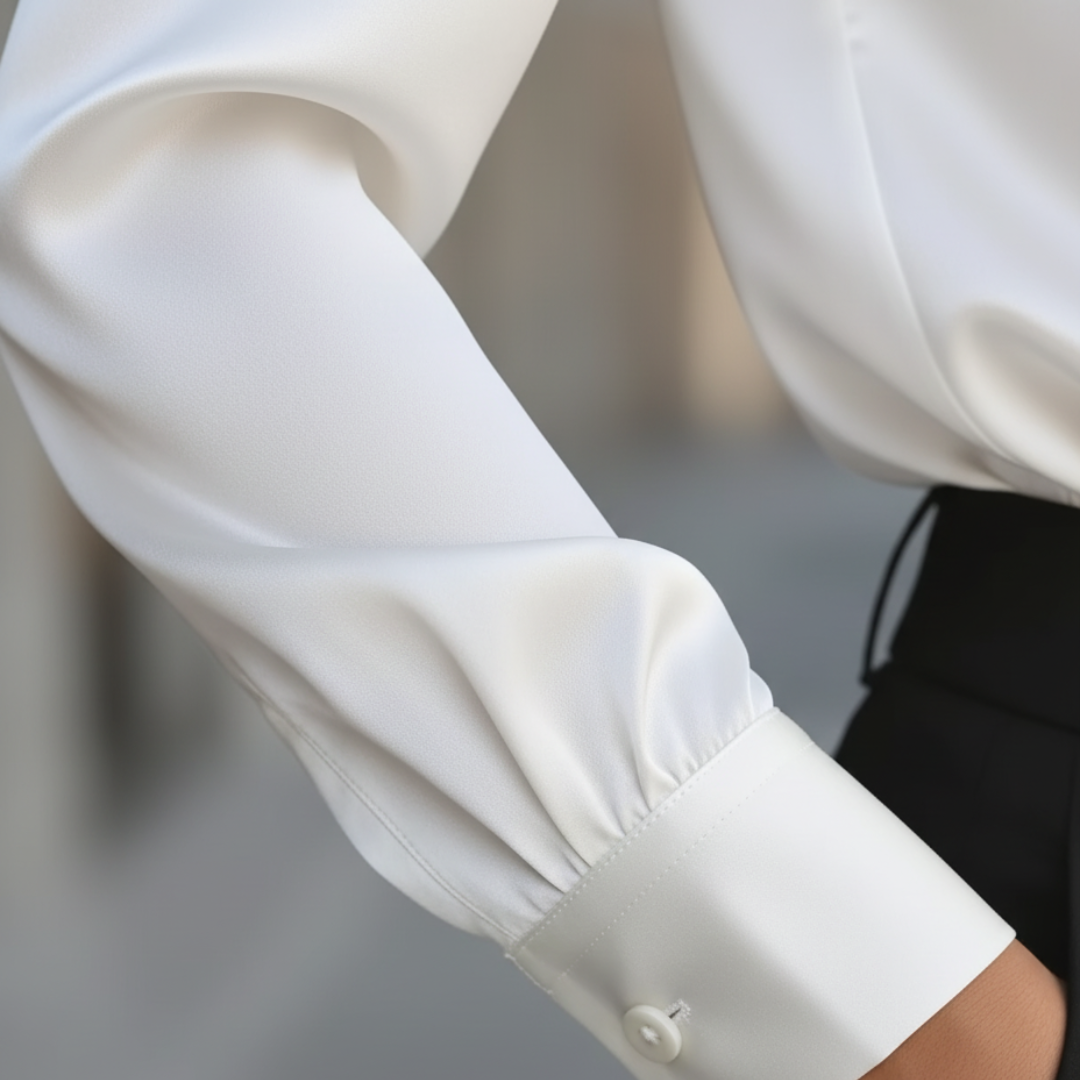 Blusa Satinata Donna Maniche Lunghe Colletto Materiale Setoso