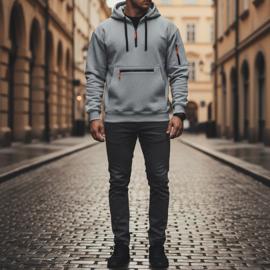 Felpa Uomo Cappuccio Tecnica con Tasche Zip