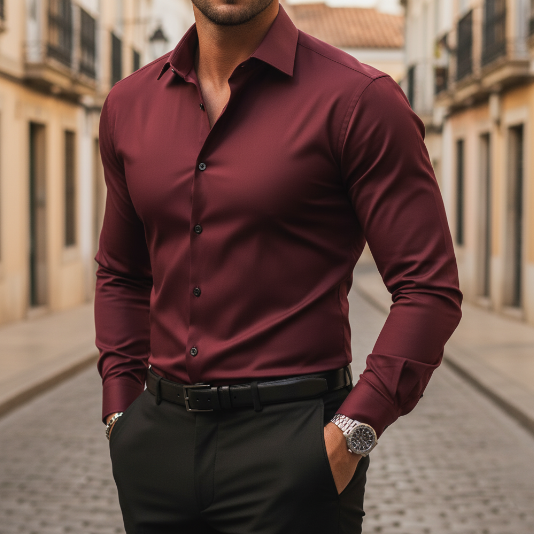 Camicia Uomo Slim Fit Materiale Alta Qualità Business