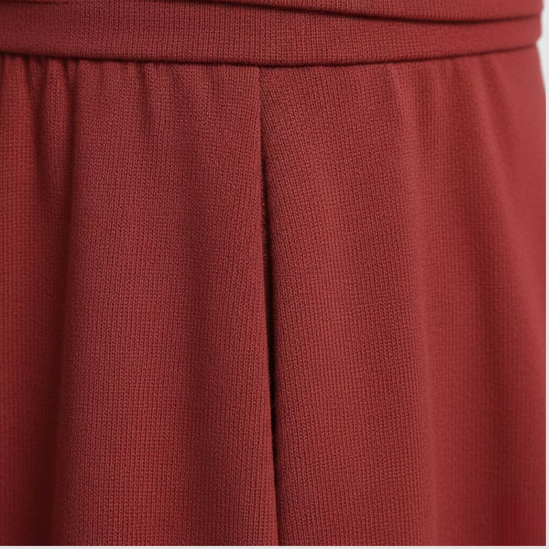 Abito Midi da Donna Lavorato con Pieghe e Scollo a V