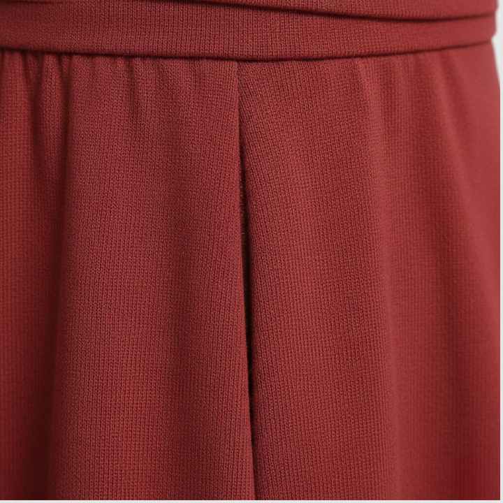 Abito Midi da Donna Lavorato con Pieghe e Scollo a V