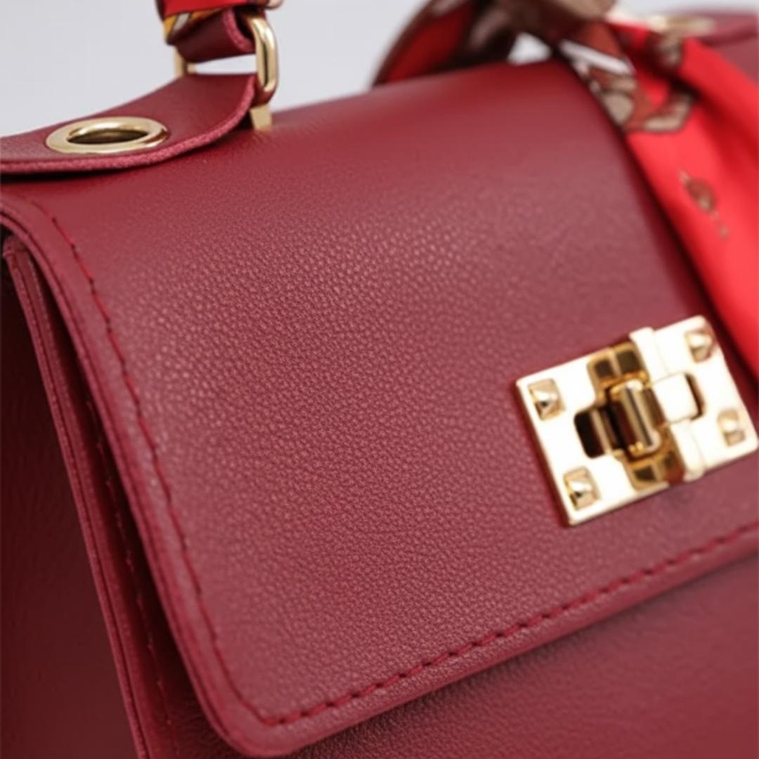 Women's Bag Faux Leather with Handle and Decorative Chain