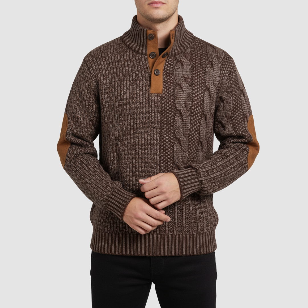 Maglione uomo con colletto alto e pelle scamosciata