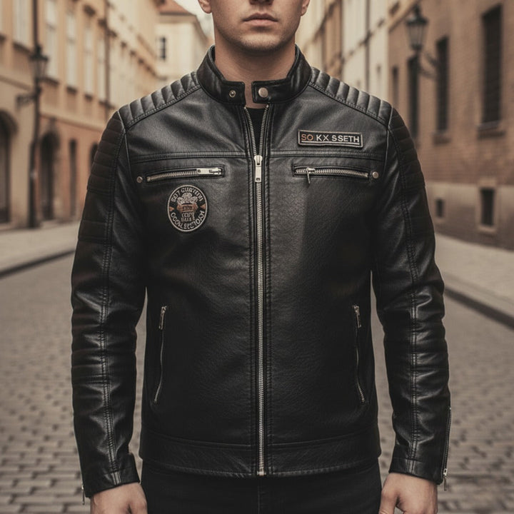 Herren Biker Lederjacke mit Reißverschluss