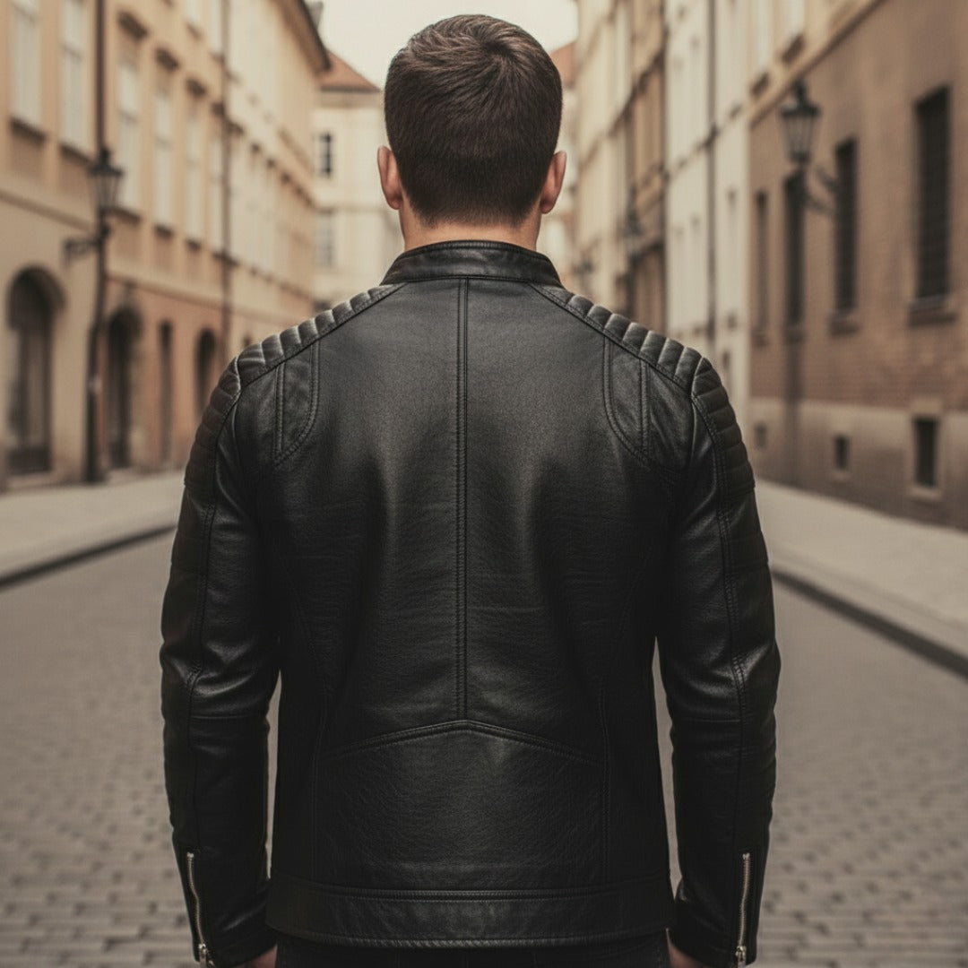 Herren Biker Lederjacke mit Reißverschluss