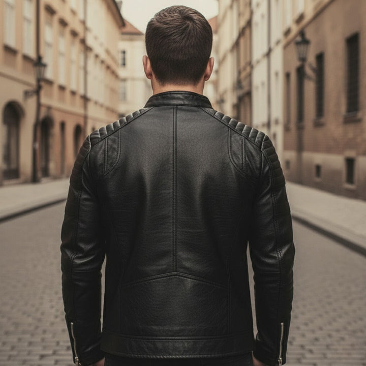 Herren Biker Lederjacke mit Reißverschluss