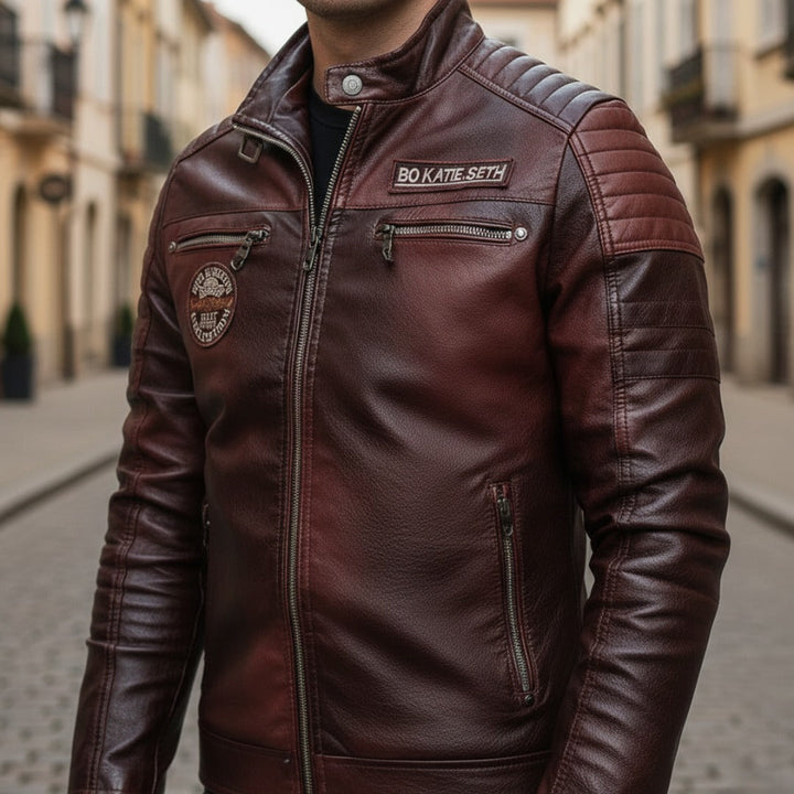 Herren Biker Lederjacke mit Reißverschluss