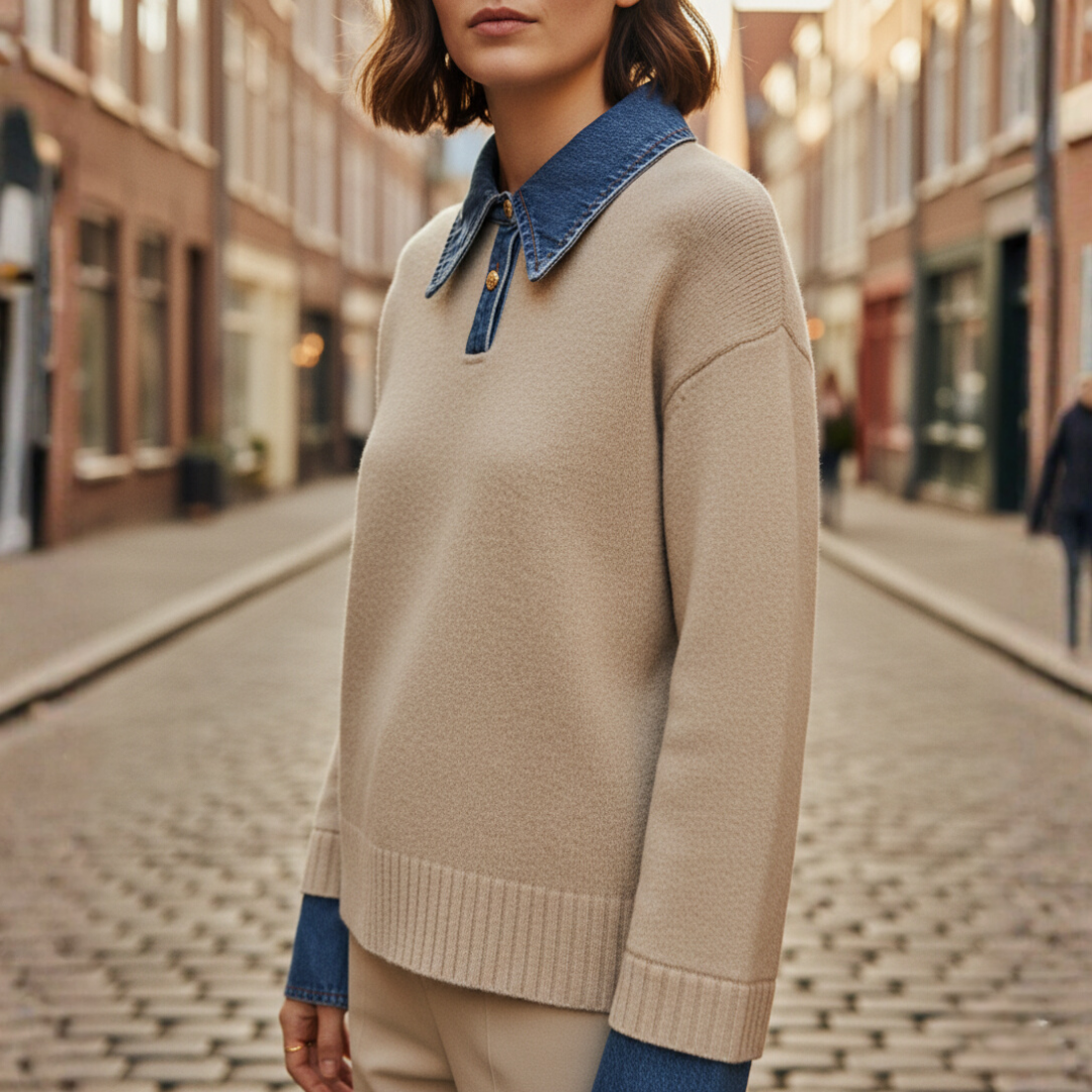 Maglione con colletto in denim per donna