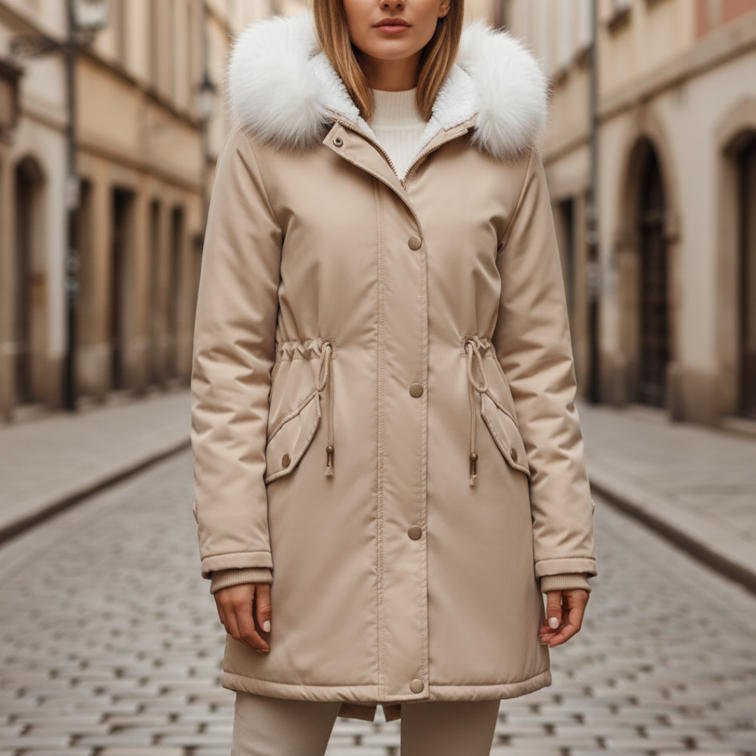 Giacca Donna Impermeabile Cappuccio Pelliccia Materiale Resistente