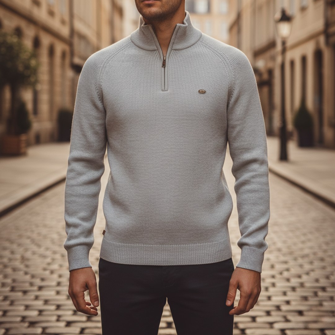 Maglione da uomo con colletto alto e mezzo zip