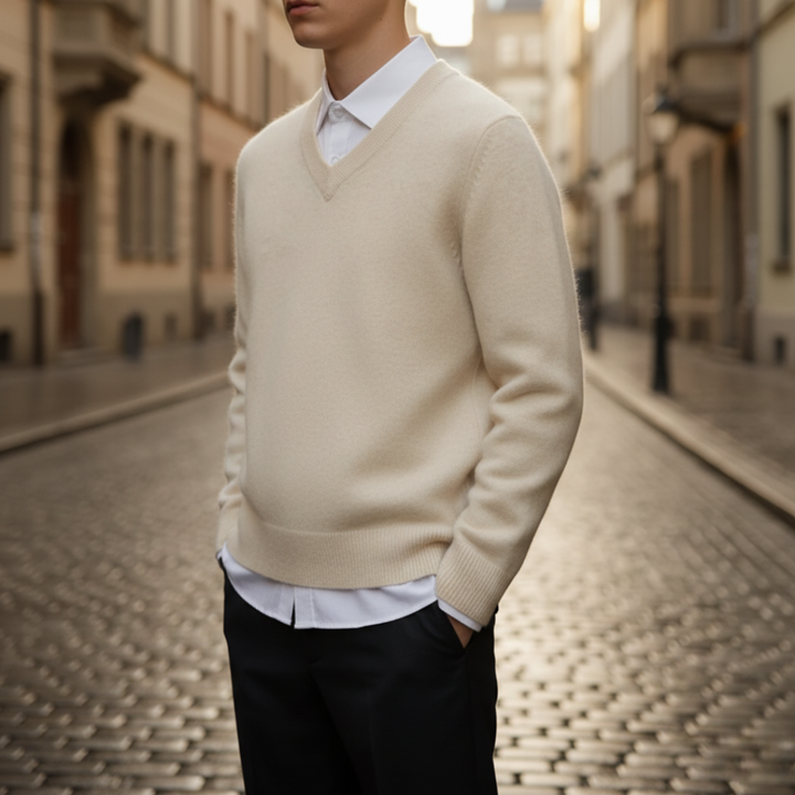 Maglione uomo a V in tinta unita